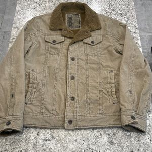 BKE Mens Medium Brown Pockets Button Up Thick Faux Fur Bomber Jacket Fleece